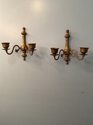 Vintage Lot Of 2 Brass Double Arm Duel Candle Sconce Holders Sconces Wall Mount