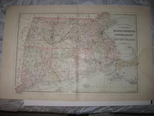 Antique 1896 Massachusetts Connecticut Rhode Island Mitchell Map Nantucket Fine