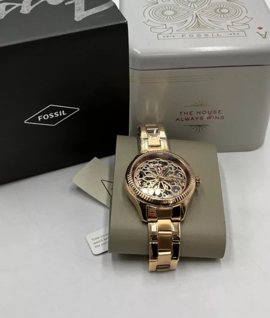 Fossil Ladies Rye Automatic Rose Gold-Tone Stainless Steel Watch New BO3754