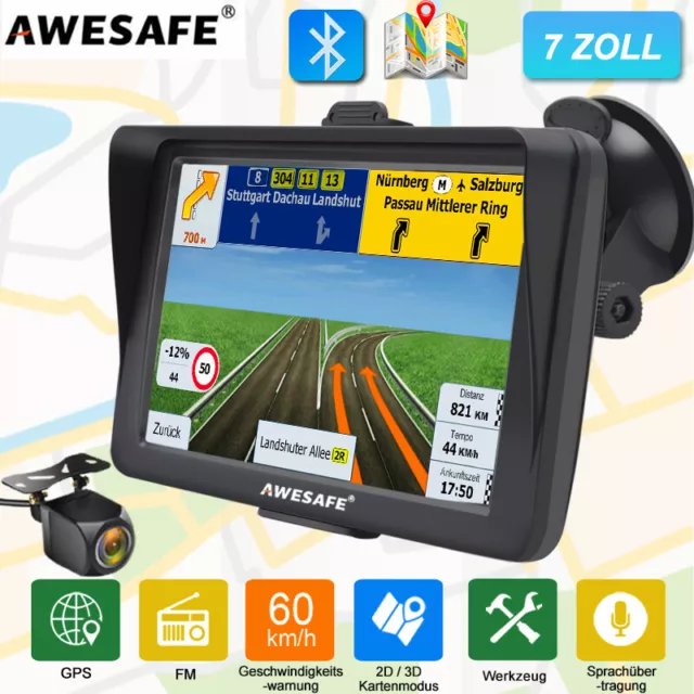 7"AWESAFE GPS NAVI BT PKW Navi Navigationsgerät Europe karte Rückfahrkamera