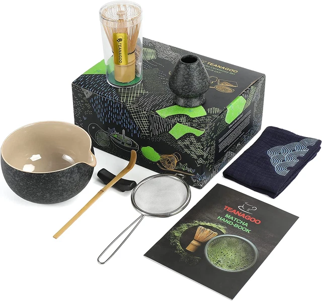 Japanese Tea Set (7Pcs) Matcha Whisk Set Matcha Bowl with Pouring Spout Bamboo M