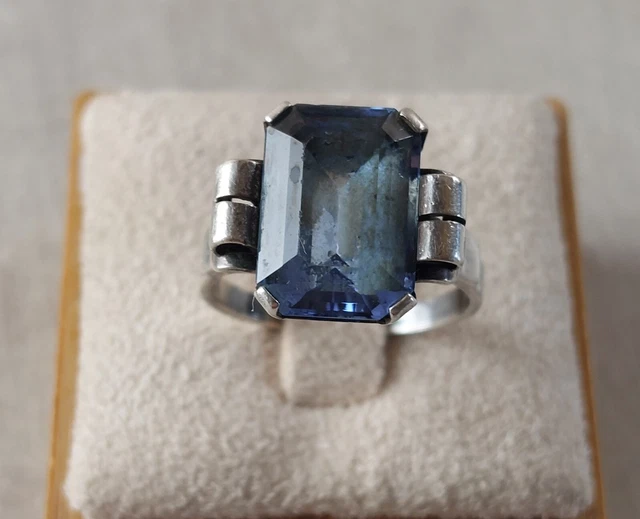 Bague vintage bleue en argent main image 1