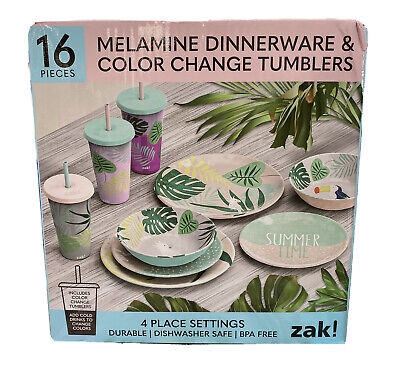 Zak! Vajilla Designs Melamina Cambio de Color Vaso 16 Piezas Estampado Tropical