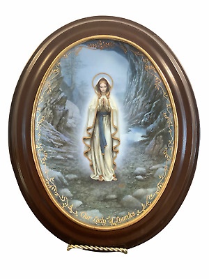 Our Lady of Lourdes Collector Plate Wood Vanhygan&Smythe Frame Bradford Exchange