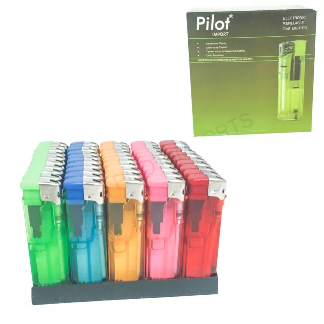 New Pilot 50 Electronic Refillable Lighters With Adjustable Flame Box