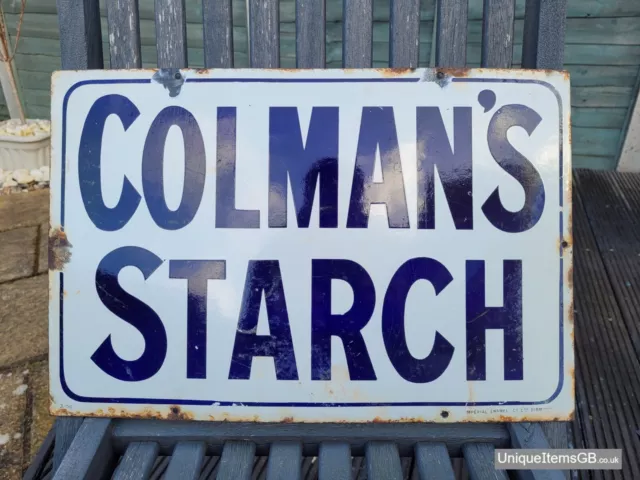 Genuine Early COLMANS STARCH Enamel Sign Advertising Sign 18" x 12"