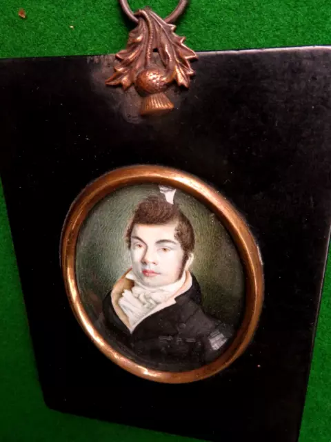 Antique Georgian Portrait Miniature Of A Young Man With  A Wonderful Hair Style