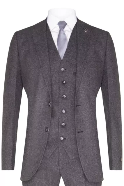 Mens Grey 3 Piece Tweed Wool Retro 1920s Suit Peaky Blinders Classic Tailored