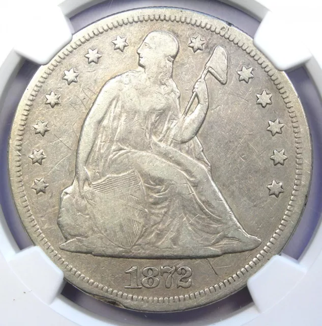 1872 Seated Liberty Silver Dollar $1 - Certified NGC VF Detail - Rare Early Coin
