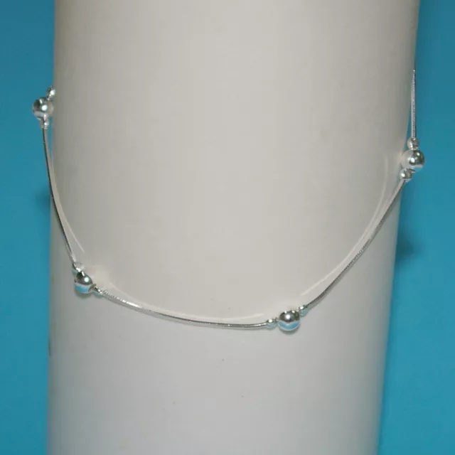 Sterling Silver 925 Chain and Round Beads BEADED ANKLET Custom made to your size