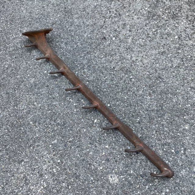 Antique Cast Iron Barn Horse Tack Harness Wall Rack Farm Angled 8 Hooks 17"