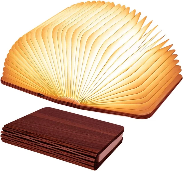 Wooden Book Light, 3 Colors Folding Book Lamp White Light/Yellow Light/Warm Yell