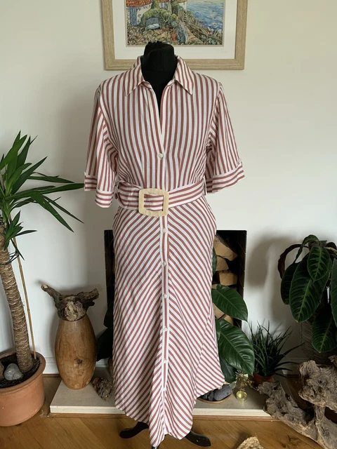 ZARA BLOGGERS WHITE Navy Blue Striped Linen Blend Midi Maxi Shirt Dress VGC  XL 24.99 - PicClick UK
