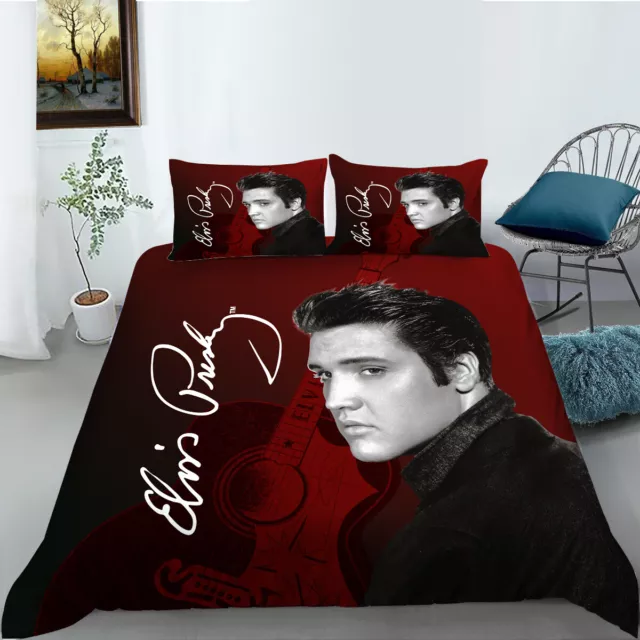 Quilt Duvet Doona Cover + Pillowcase Bedding Set - Elvis Presley Red