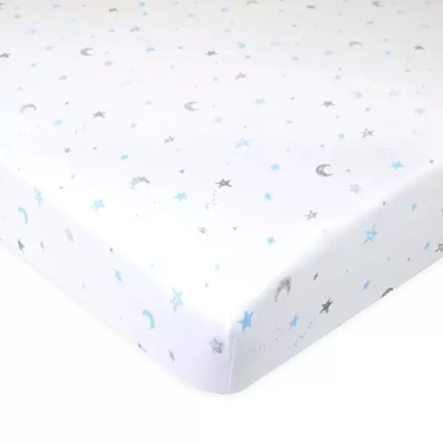 American Baby Co. Cotton Jersey Knit Fitted Playard Sheet – Blue Stars and Moons