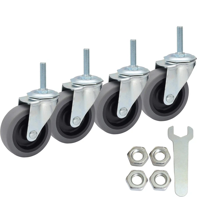 Casters Wheels, 3-Inch Threaded Stem TPR Caster 3/8&quote;-16 x 1-1/2&q...
