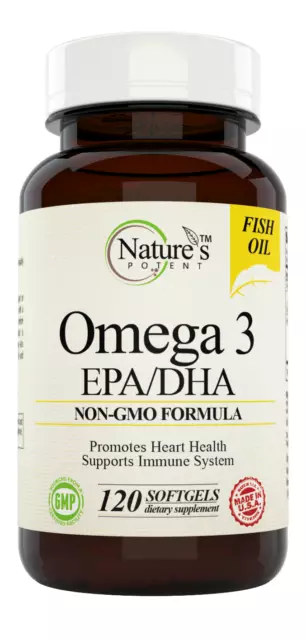 Omega 3 Fish Oil 3x strength 3600mg EPA & DHA, Highest Potency 120 Softgels