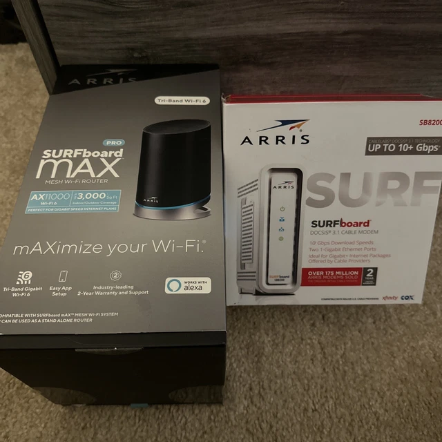 ARRIS SURFBOARD SB8200 modem and SURFboard max mesh router pro AX11000