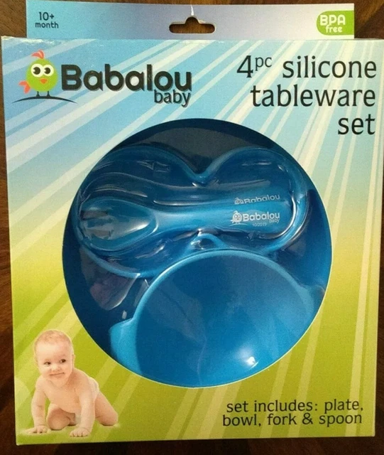 Babalou Baby 4 Piece Silicone Tableware Set - Blue - 10 Months Plus Brand New