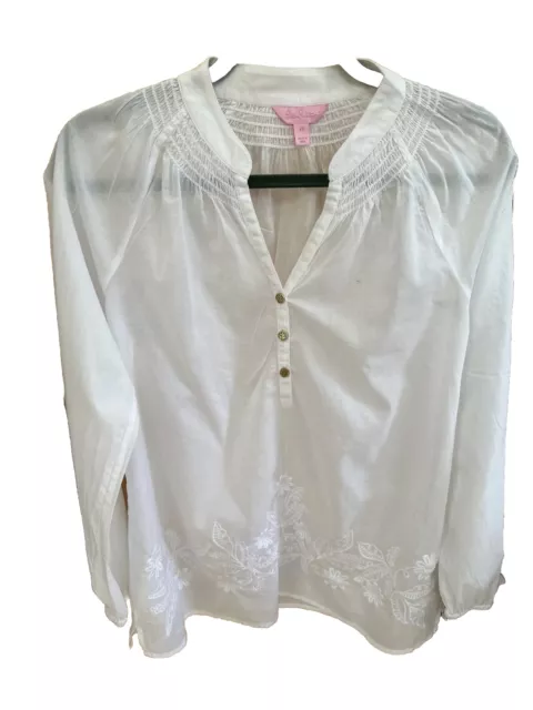 Lilly Pulitzer Elsa White Blouse Tunic Long Sleeve Embroidered V-Neck Top XS