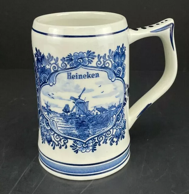 Vintage Hand-Painted Blue Delft Heineken Beer Stein Mug!