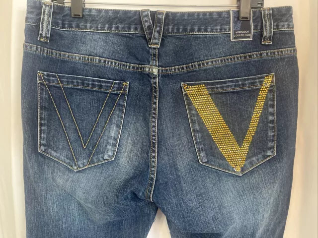Versace Collection Women’s Embellished Straight Leg Slim Fit Blue Jeans 34 X 34