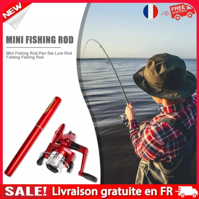 PORTABLE POCKET TELESCOPIC Mini Fishing Pole Pen Shaped Rod with Reel (Red)  FR EUR 14,38 - PicClick IT