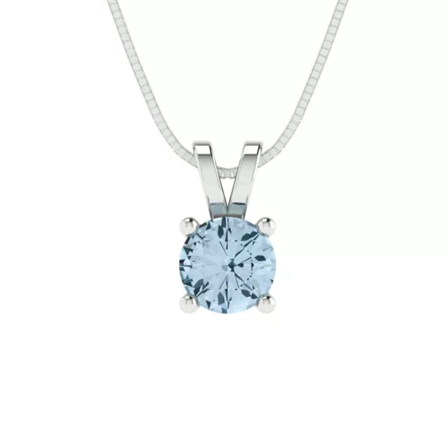 0.50ct Round Cut Sky Blue Topaz Pendant Necklace 18 box chain 14k White Gold