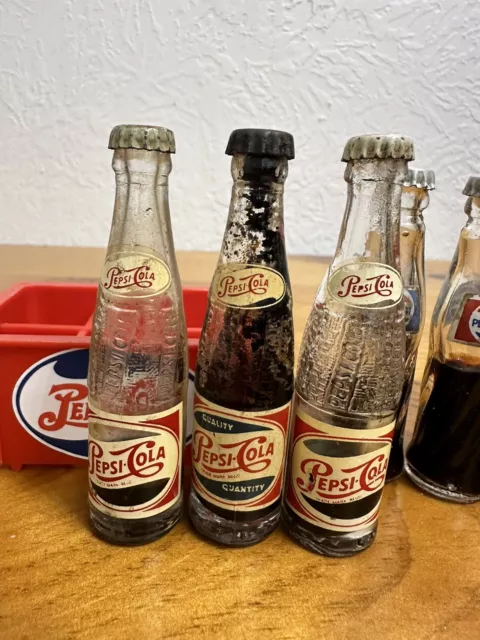 10 Miniature Pepsi Cola Bottles~3 Very RARE~4 Styles~6 Pk Red Plastic Crate~Logo 2