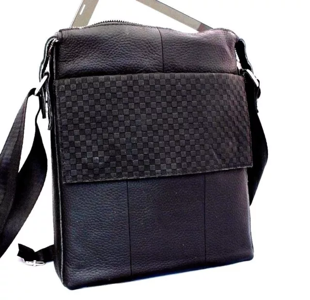 Leather Bag Messenger vintage Genuine BLACK ORGANIZER Briefcase black crossbody
