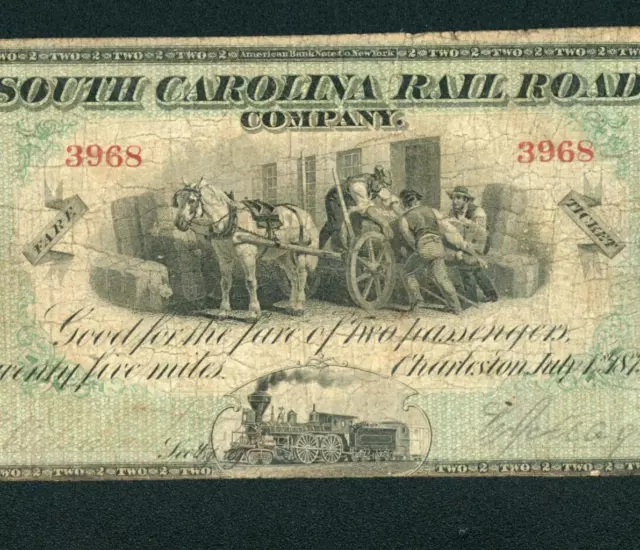 $2 1873 The South Carolina Rail Road Company - Charleston Obsolete Note