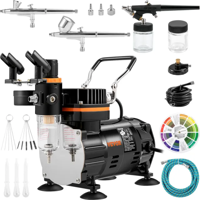 VEVOR Airbrush Kit Dual Action Air Brush Compressor 0.2/0.3/0.8mm Spray Gun