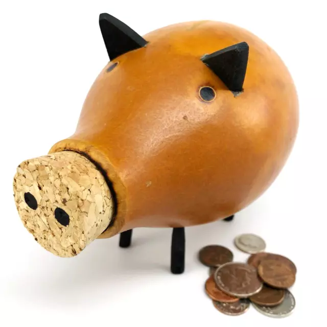 Serrv Peru Gourd Piggy Bank Coin Still Hand Carved Handmade Nose Cork Folk Art