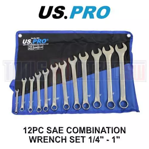 US PRO Tools 12pc SAE / AF Imperial Combination Spanner Wrench Set 1/4 - 1" 2201