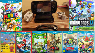 Nintendo Wii U Deluxe 32GB Black Handheld System 8 Games, Huge Bundle!! Tested