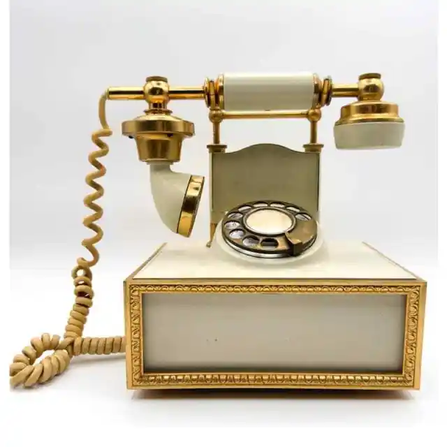 Vintage DECO-TEL French Victorian Style Rotary Dial Phone Ivory Gold As Is