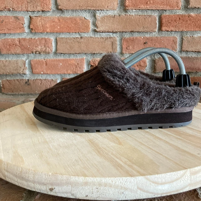 Skechers Keepsakes Postage Slippers Womens 9 Brown Knit Fur Trim Casual 46346