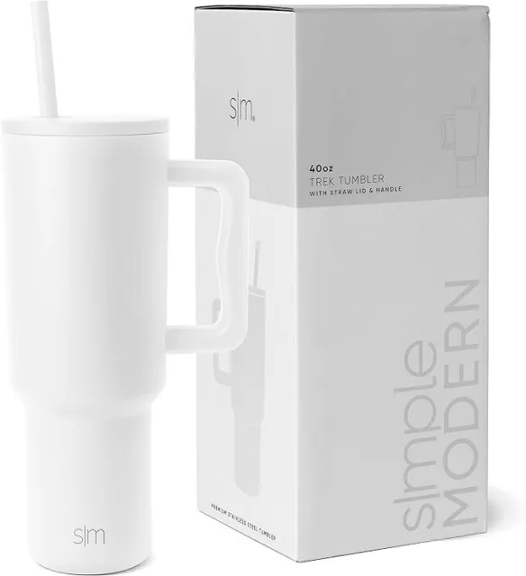 Simple Modern 40 oz Tumbler with Handle and Straw Lid, Winter White