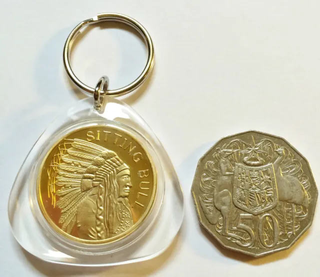 Awesome Key Ring 1/2 Oz "Sitting Bull" Indian Coin Finished in 999 24 K Gold  (a 2