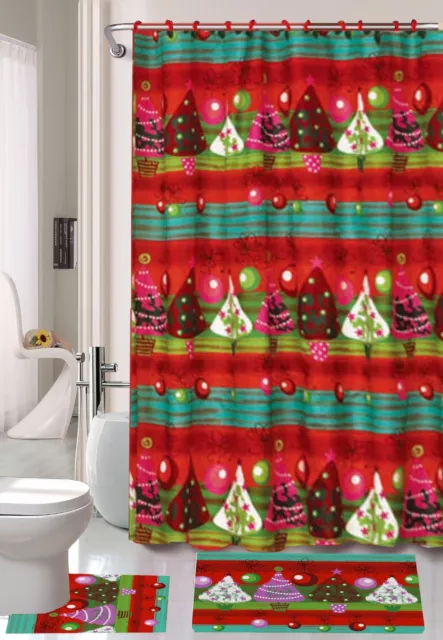 15 Piece Christmas Tree Theme shower curtain Set