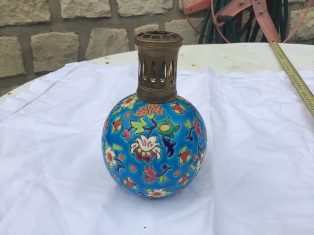 LAMPE BERGER - Bleu de sèvre, décor de fleurs - ref, living DL - Décoration