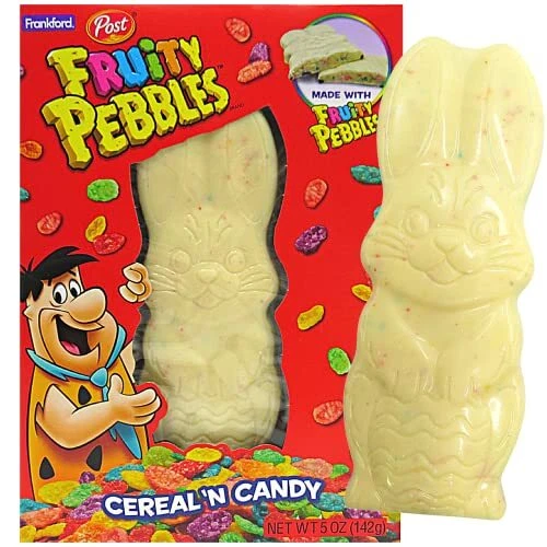 FRUITY PEBBLES CEREAL N Candy Bunny Shaped Easter Bar, King Size White