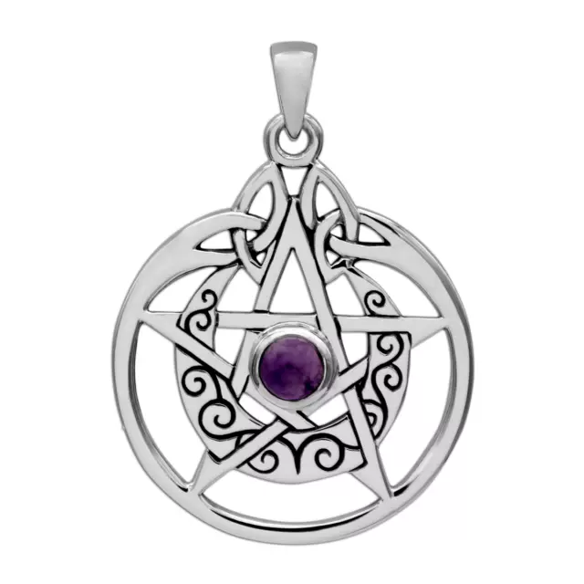 Sterling Silver Crescent Moon Pentacle Pentagram Pendant Amethyst Dryad Design