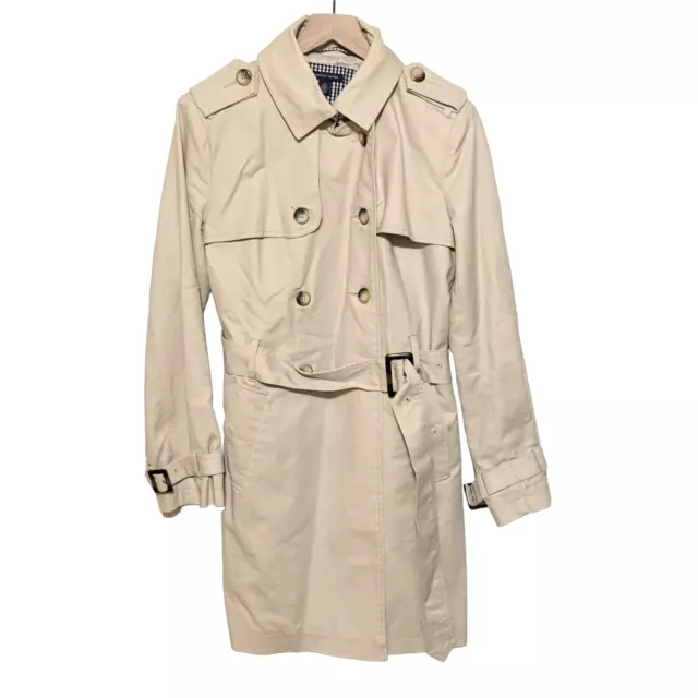 Tommy Hilfiger Womens Double Breasted Classic Belted Trench Coat Size M Tan