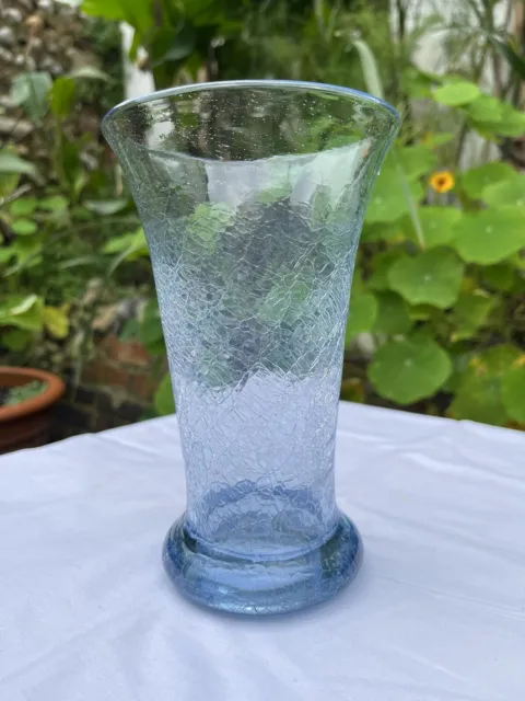 Stevens & Williams Art Deco Blue Crackle Glass Vase
