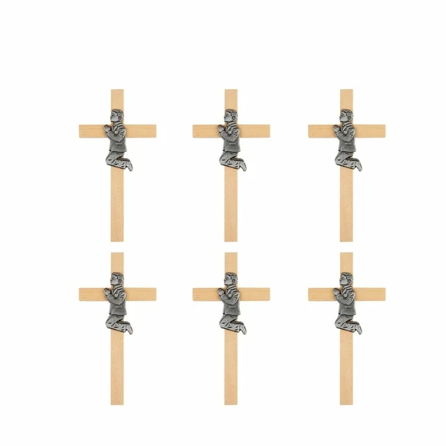 CATHOLIC WALL CROSS with First Communion Boy Medal Center, Pack of 6, 6