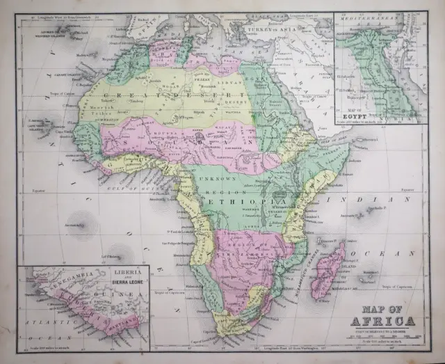Old 1871 Cowperthwait Atlas Map ~ AFRICA - LIBERIA, SIERRA LEONE (10x12) -#1091