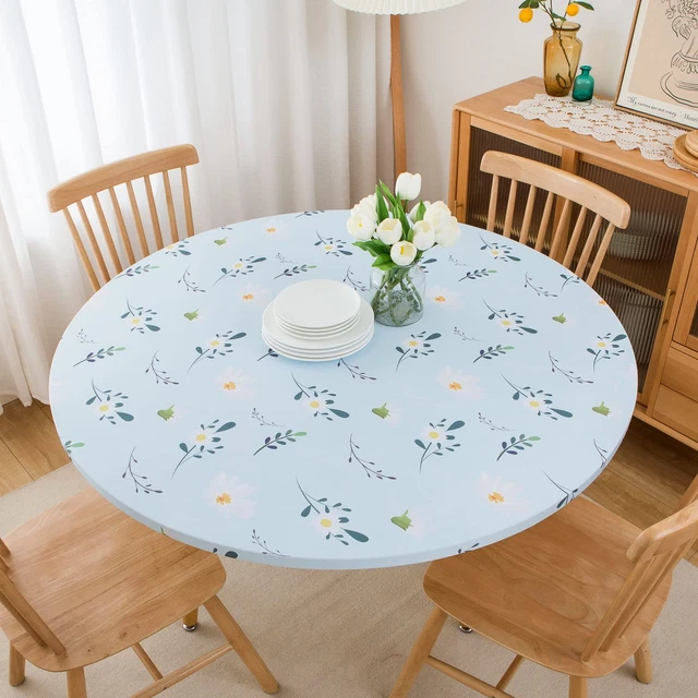 Spring Round Fitted Tablecloth Stretch Spandex Table Cover with Elastic...