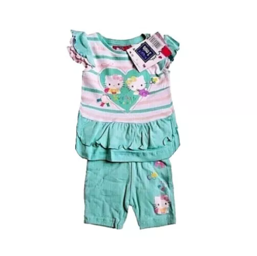 Ensemble T-shirt et legging bébé fille Hello Kitty du 3 au 23 mois vert neuf