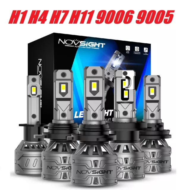 NOVSIGHT H1 H4 H7 H11 9006 9005 LED Headlight Globes Bulbs Kit 13000LM White Fan